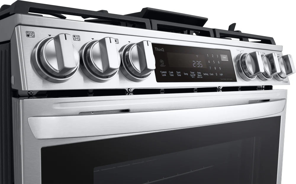 LG - 6.3 cu. ft. 30 in Smart ProBake Slide-in Dual Fuel Range with Gas Stove and Electric Oven in PrintProof Stainless Steel - LSGL6337F
