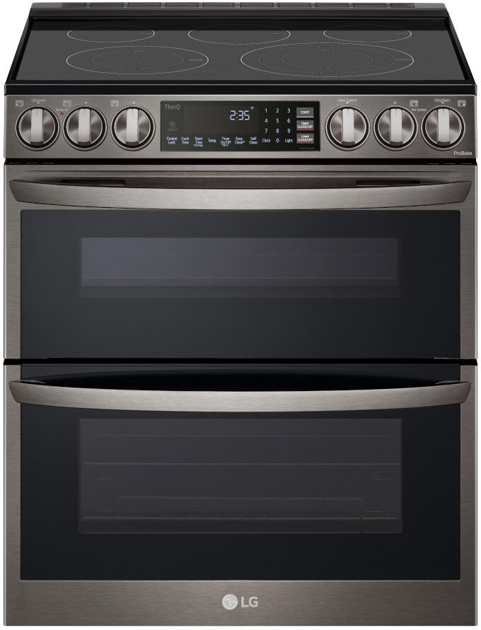 LG - 7.3 cu. ft. Smart Double Oven Slide-In Electric Range with ProBake and InstaView in PrintProof Black Stainless Steel - LTEL7337D