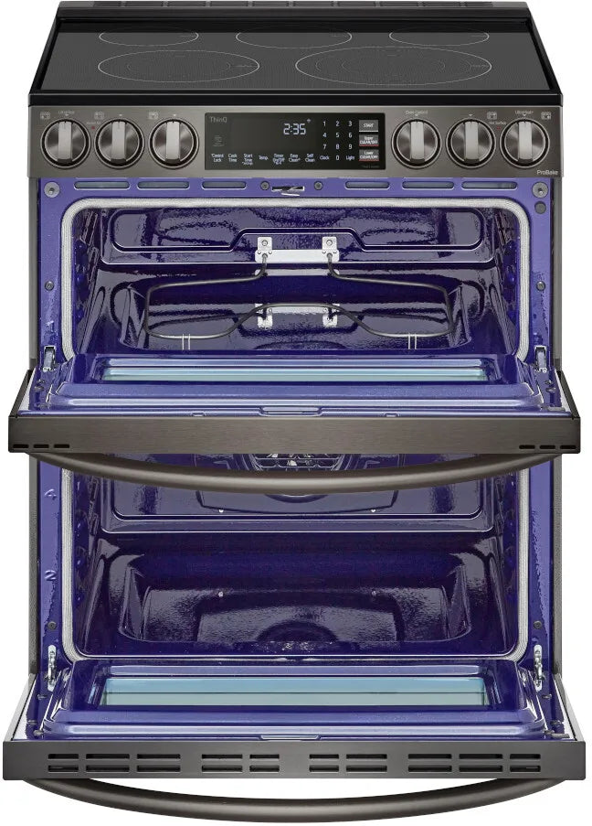 LG - 7.3 cu. ft. Smart Double Oven Slide-In Electric Range with ProBake and InstaView in PrintProof Black Stainless Steel - LTEL7337D