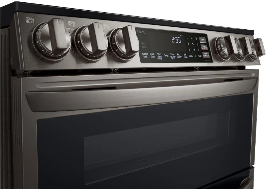 LG - 7.3 cu. ft. Smart Double Oven Slide-In Electric Range with ProBake and InstaView in PrintProof Black Stainless Steel - LTEL7337D
