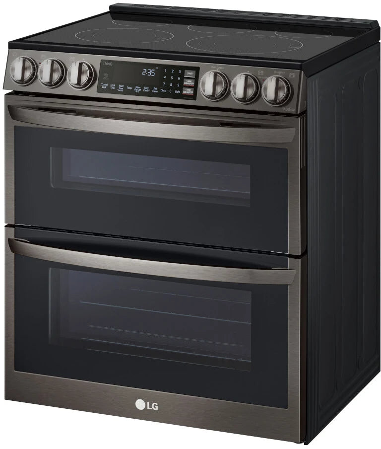 LG - 7.3 cu. ft. Smart Double Oven Slide-In Electric Range with ProBake and InstaView in PrintProof Black Stainless Steel - LTEL7337D