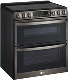 LG - 7.3 cu. ft. Smart Double Oven Slide-In Electric Range with ProBake and InstaView in PrintProof Black Stainless Steel - LTEL7337D