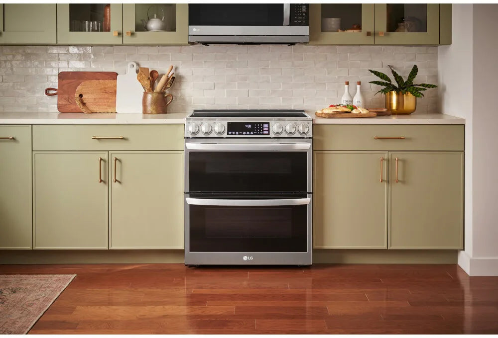 LG - 7.3 cu. ft. Smart Double Oven Slide-In Electric Range with ProBake and InstaView in PrintProof Stainless Steel - LTEL7337F