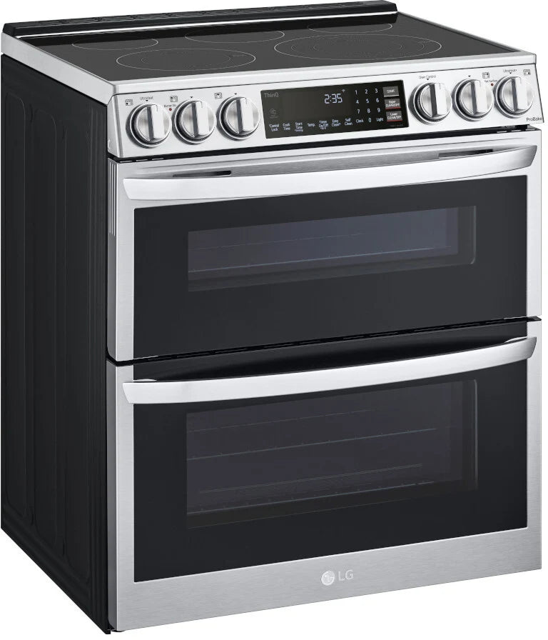 LG - 7.3 cu. ft. Smart Double Oven Slide-In Electric Range with ProBake and InstaView in PrintProof Stainless Steel - LTEL7337F