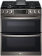 LG - 30 in. W 6.9 cu. ft. Smart Slide-In Double Oven Gas Range with ProBake and InstaView in Printproof Black Stainless Steel - LTGL6937D