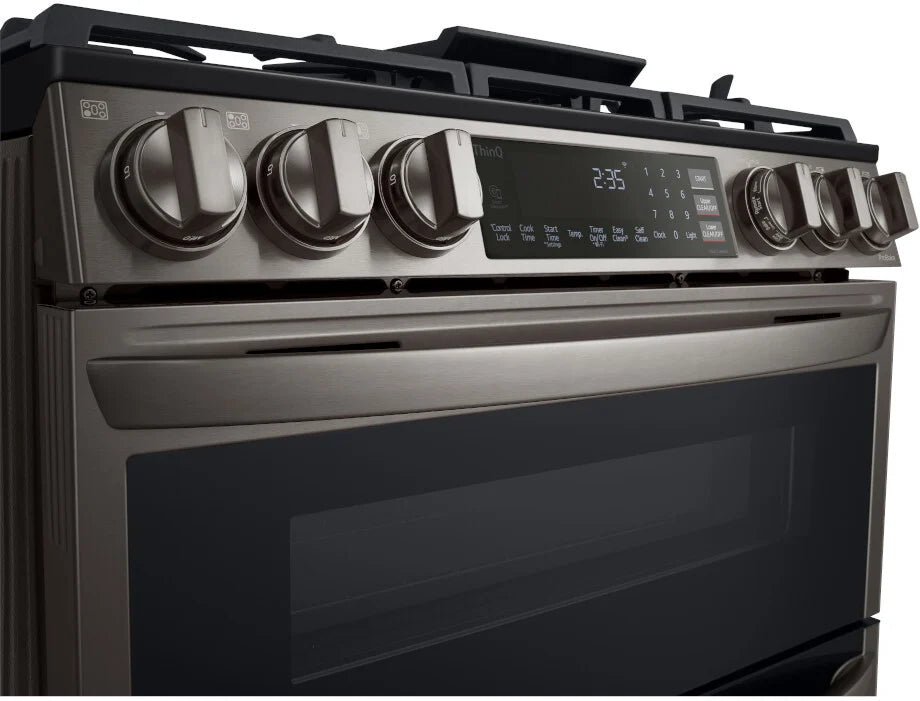 LG - 30 in. W 6.9 cu. ft. Smart Slide-In Double Oven Gas Range with ProBake and InstaView in Printproof Black Stainless Steel - LTGL6937D