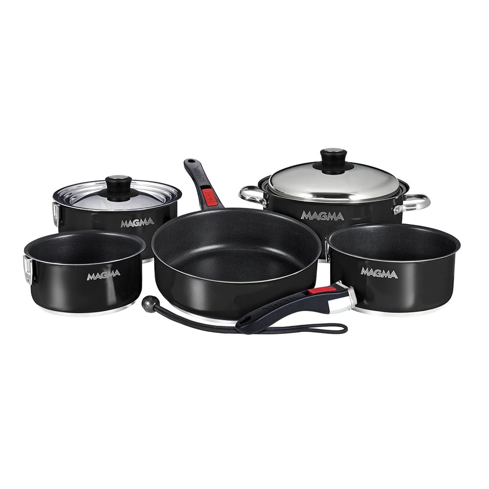Magma Deck / Galley Magma Nestable 10 Piece Induction Non-Stick Enamel Finish Cookware Set - Jet Black [A10-366-JB-2-IN]