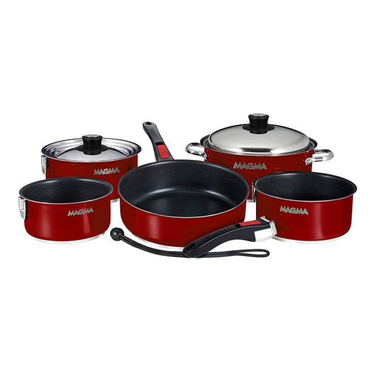 Magma Deck / Galley Magma Nestable 10 Piece Induction Non-Stick Enamel Finish Cookware Set - Magma Red [A10-366-MR-2-IN]