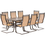 Hanover - Manor 9-Piece Outdoor Dining Set With 8 Sling Spring Chairs, 42x84" Cast Table - Tan Sling/Cast - MANDN9PCSP