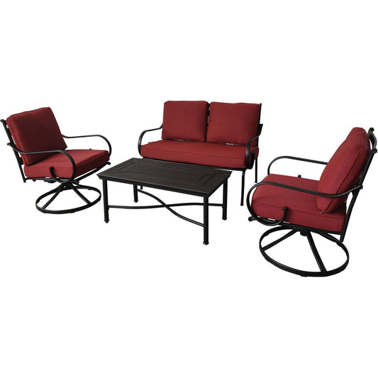 Hanover - Montclair 4-piece Conversation Seating Set with 2 Swivel Chairs, Loveseat and a Coffee Table - Red - MCLR4PC-CHL