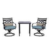 Hanover - Montclair 3-piece Outdoor Dining Set with 2 Swivel Rockers and a 27 In. Square Bistro Table - Blue - MCLRDN3PCSW2-BLU
