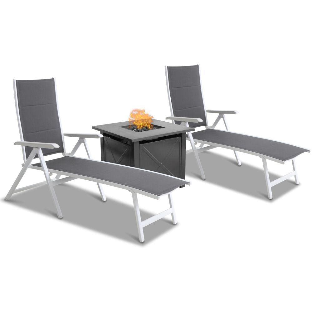 Mod Furniture Chaise Lounge Mod Furniture - Everson 3pc Chaise Set: 2 Folding Chaise Lounges and Tile Top Fire Pit