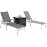 Mod Furniture Chaise Lounge Mod Furniture - Harper 3pc Chaise Set: 2 Alum Chaise Lounges and Tile Top Fire Pit