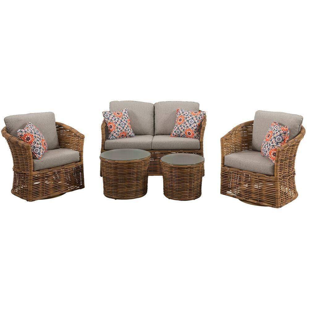 Mod Furniture Deep Seating Mod Furniture - Lexi 5pc Set: 2 Swivel Chairs, Loveseat, and 2 Woven Glass Top Tbls