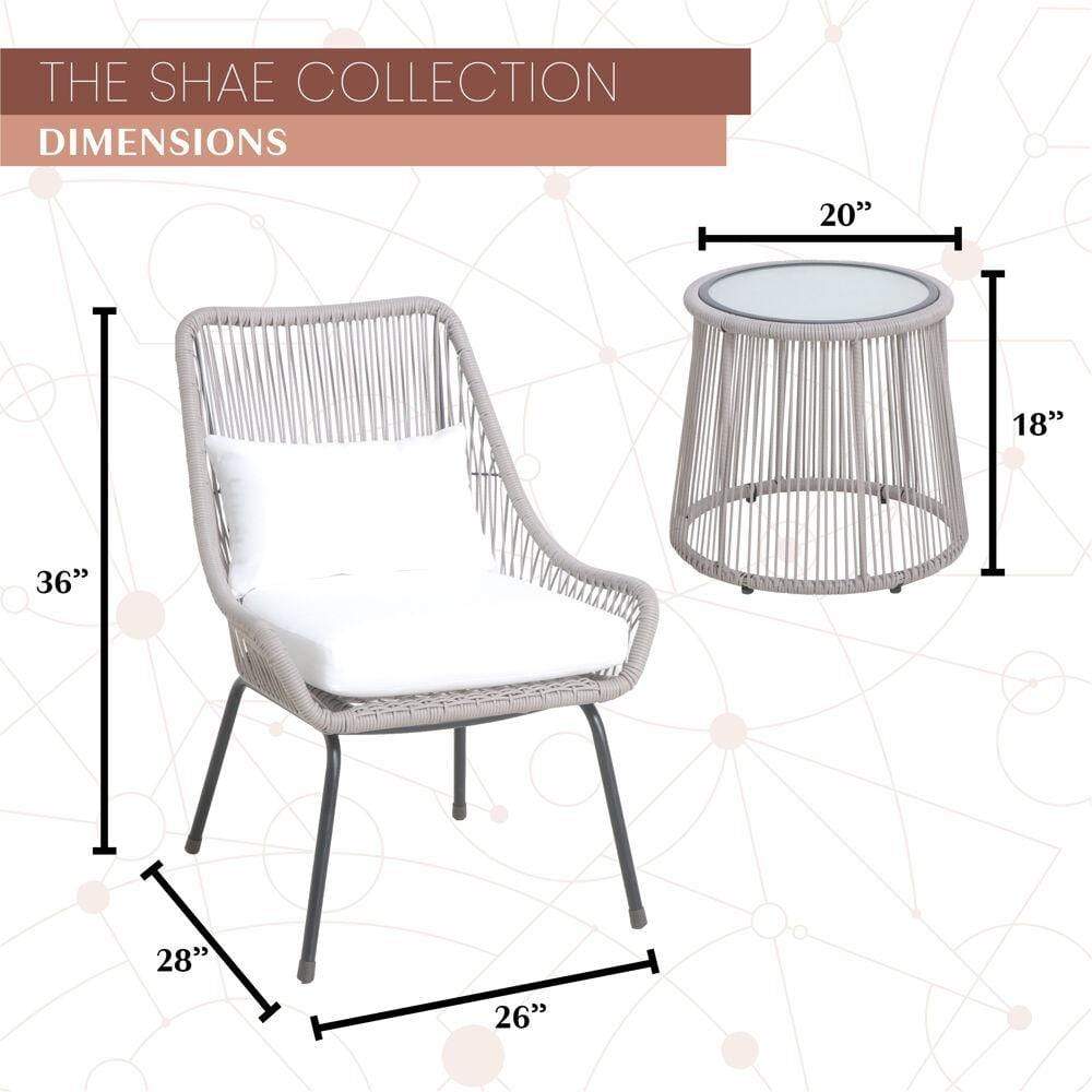 Mod Furniture Deep Seating Mod Shae 3pc Set: 2 Rattan Wicker Side Chairs and Glass Top Coffee Table, SHAE3PC-WHT