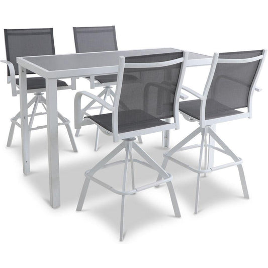 Mod Furniture Outdoor Dining Set Mod Furniture - Harper 5pc Bar Set: 4 Sling Bar Chairs and Glass Bar Table