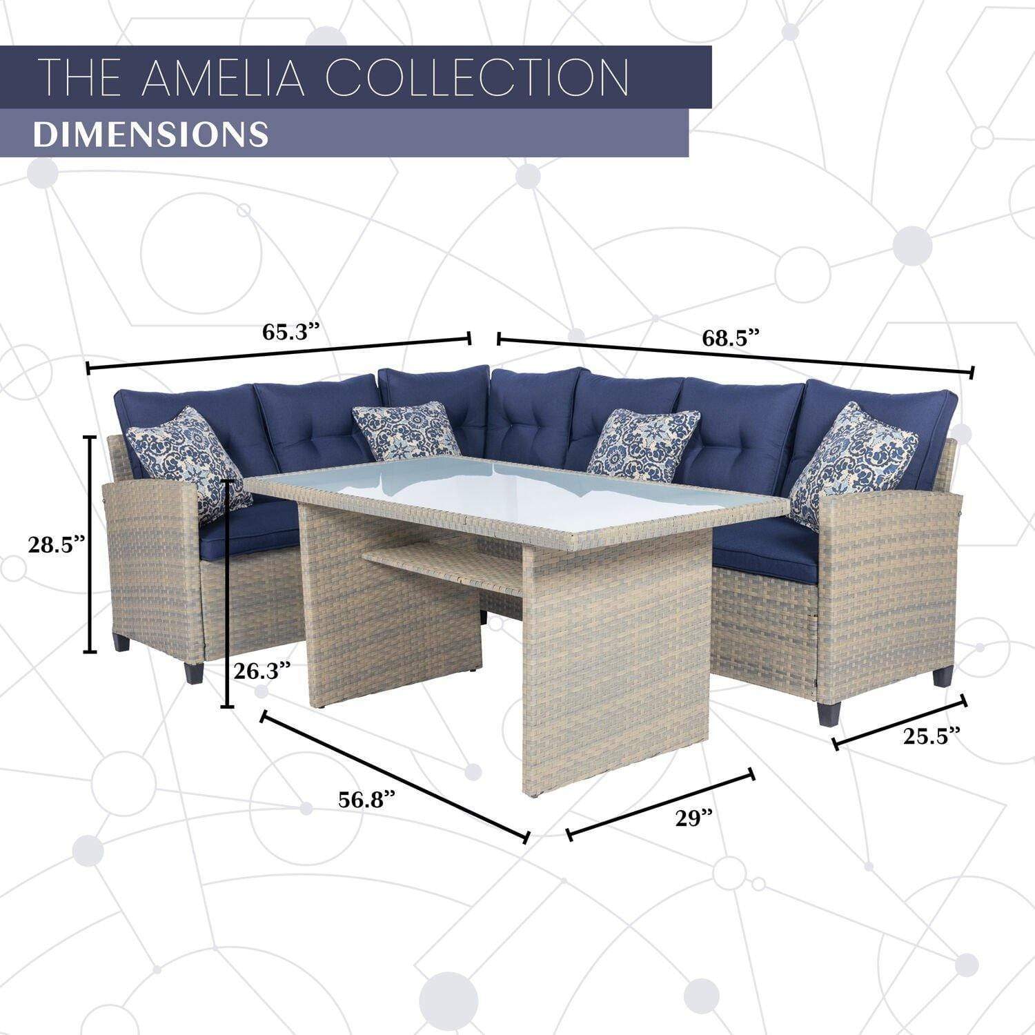 Mod Furniture Outdoor Sectional Mod Furniture - Amelia 3pc Set: Sectional Deep Seating Set with Chow Table