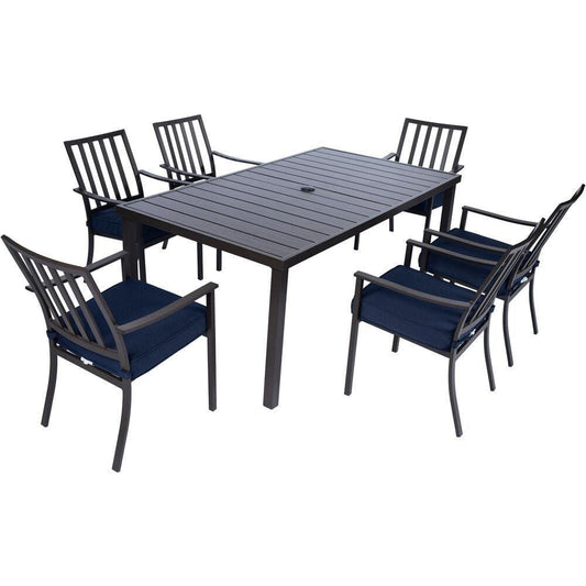 Mod Mod Carter 7-Piece Dining Set with 6 Navy Padded Dining Chairs and 72 in. x 40 in. Slat Table