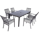Mod Mod Carter 7-Piece Dining Set with 6 Pewter Grey Padded Dining Chairs and 72 in. x 40 in. Slat Table