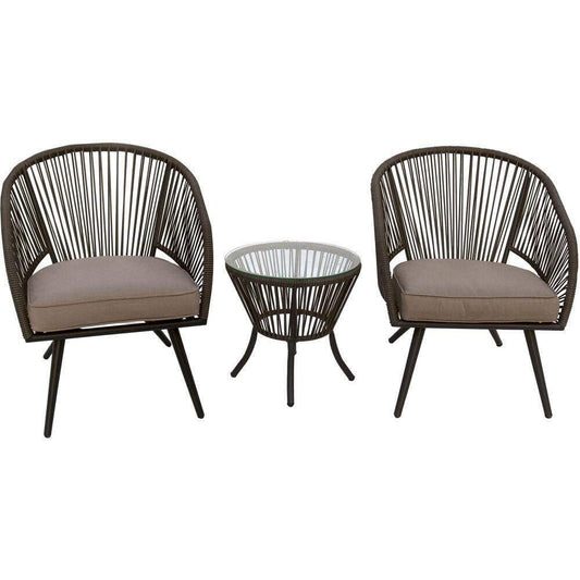 Mod Mod Ella 3-Piece Bistro Chat Set with Rope Chairs, Thick Cushions, and Glass Top Side Table