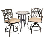 Hanover Monaco 3-piece 2 Cush Swivel Counter Height Chairs, 30" Tile Top Table (36"H) - Outdoor Dining Set - MONDN3PCSW-BR