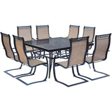 Hanover - Monaco 9-piece Outdoor Dining Set with 8 Sling Spring Dining Chairs and a 60-In. Square Glass Top Table - MONDN9PCSPSQG