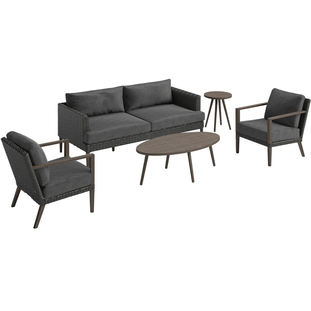 Hanover - Monterey 5-Piece Conversation Set With 2 Arm Chairs, Sofa, Coffee Table, Side Table - Grey/Brown - MONT5PC-GRY