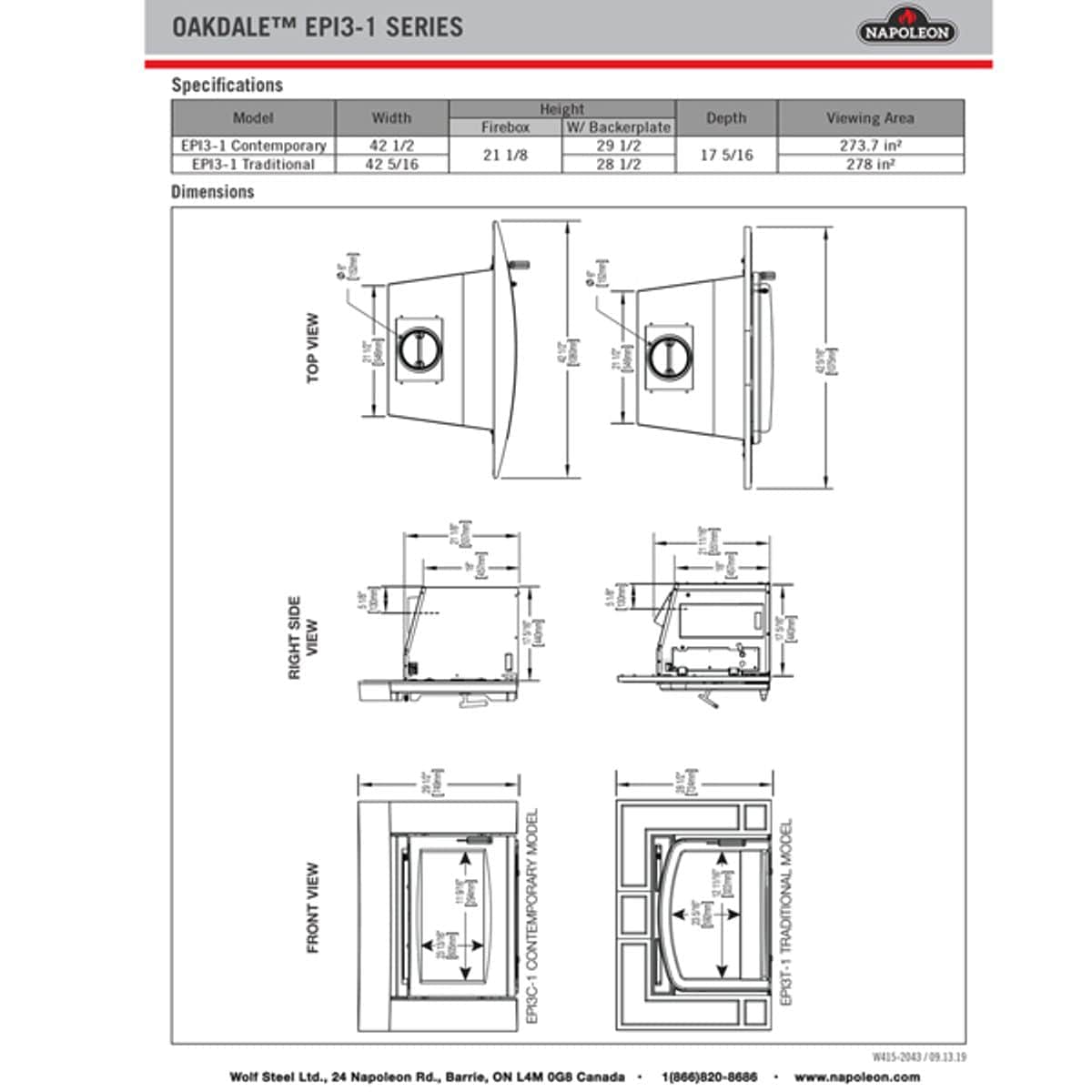 Napoleon Hearth Electric Fireplace Napoleon - EPI3T Oakdale Wood Burning Fireplace Insert | EPI3T-1