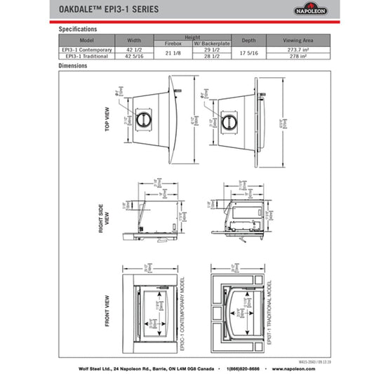 Napoleon Hearth Electric Fireplace Napoleon - EPI3T Oakdale Wood Burning Fireplace Insert | EPI3T-1