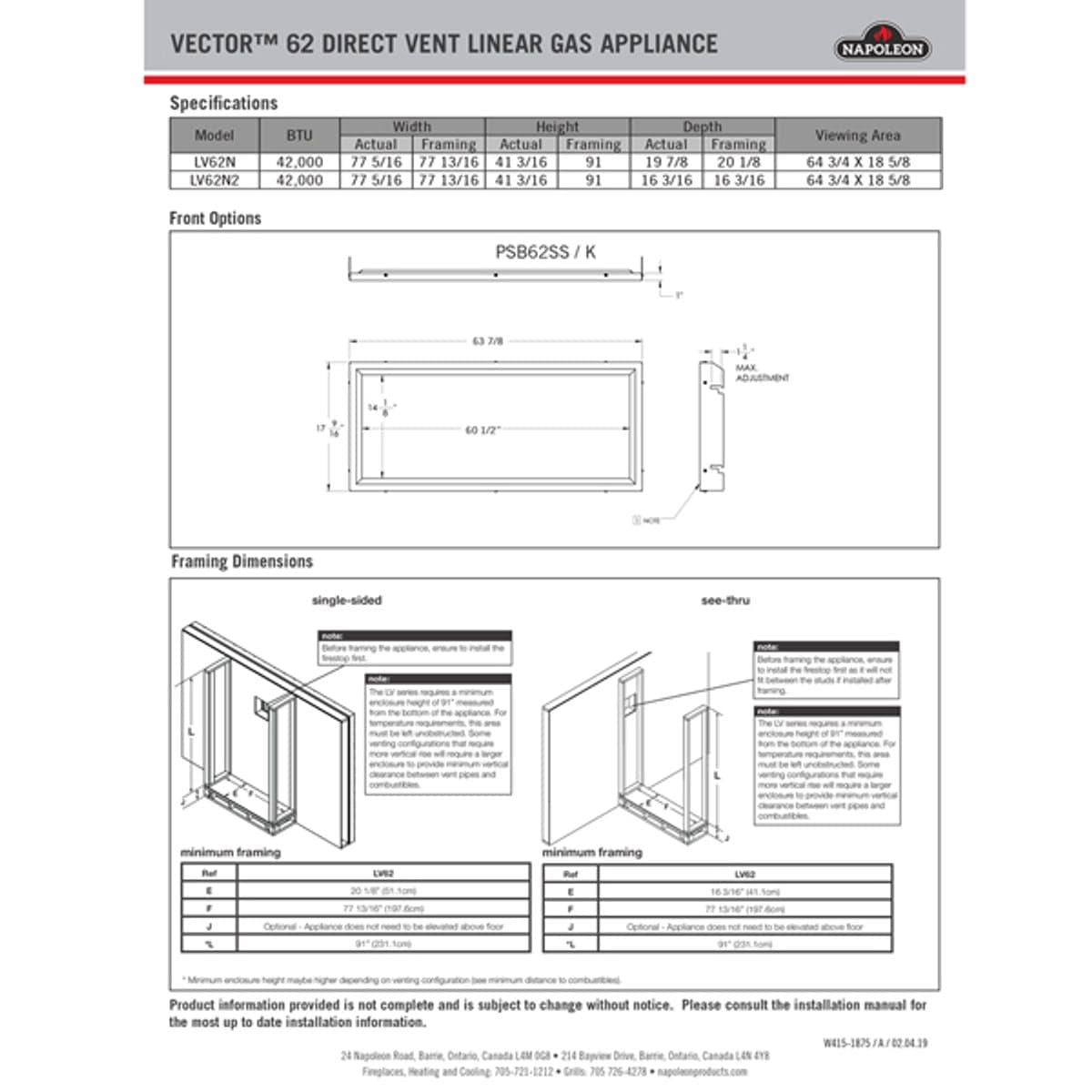 Napoleon Hearth Gas Fireplace Napoleon - Fireplaces LV62N Direct Vent, Natural Gas, Electronic Ignition See Through