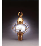 Northeastern Lantern Post Mount Caged Onion Post Antique Brass Medium Base Socket Clear Glass