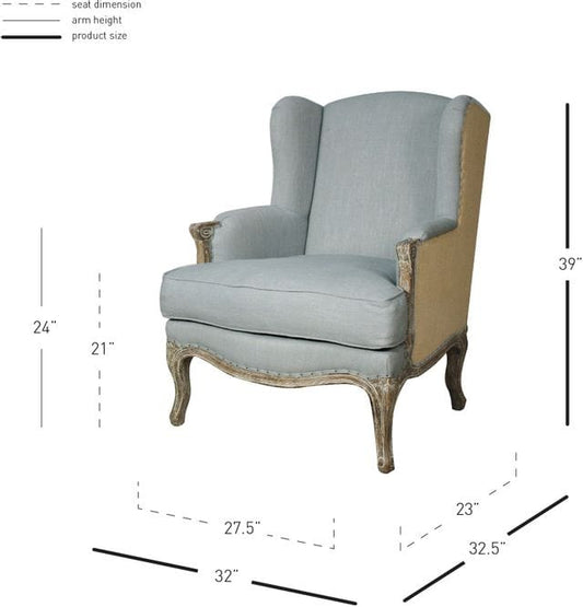 NPD Furniture NPD - Marie Wing Accent Arm Chair, Soft Blue/Burlap | 393039-SBB