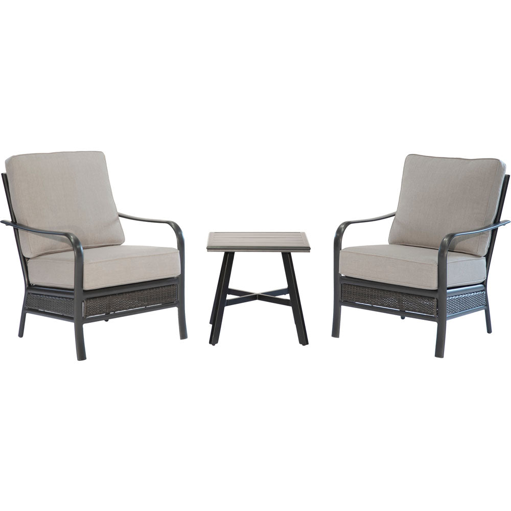 Hanover - Oakmont 3 Piece Conversation Set With  2 Woven Club Chairs and 22" Side Table - 	Cast Ash/Gunmetal - OAKMONT3PC-ASH