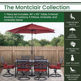 Outdoor Dining Set Hanover MCLRDN7PCSQSW6-SU-C Montclair 7-Piece Dining Set with 6 Swivel Rockers, Dining Table and 9-Feet Umbrella