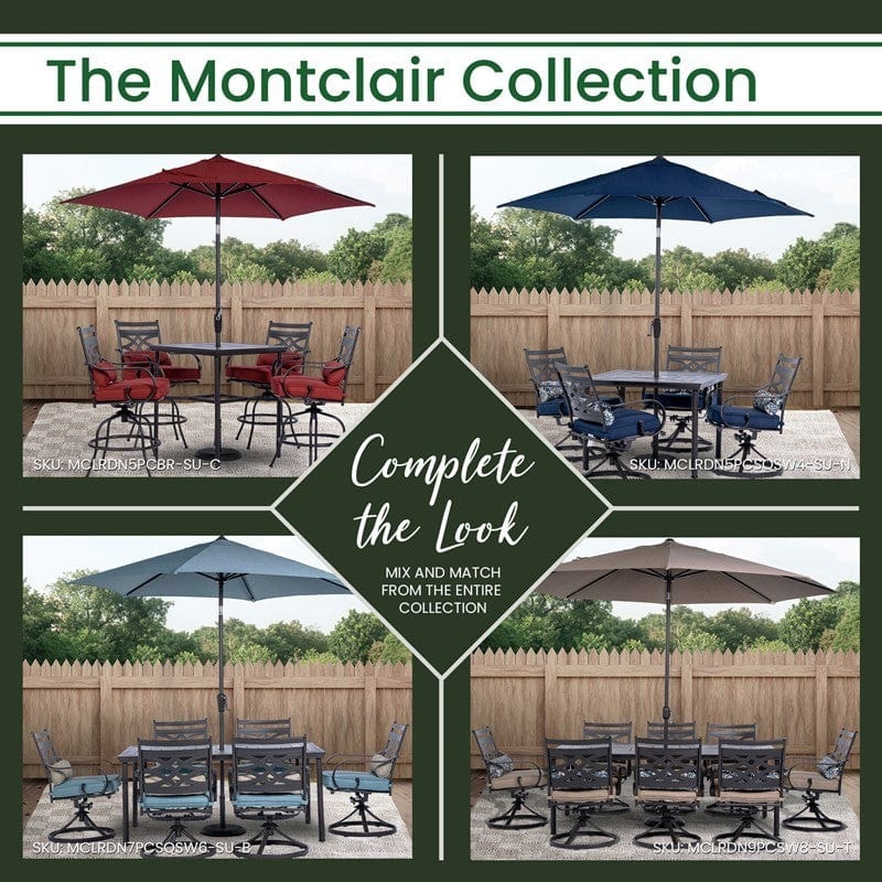 Outdoor Dining Set Hanover MCLRUMB11-NVY Montclair 132 Inch 11-Feet Market Outdoor Umbrella - Navy and Brown
