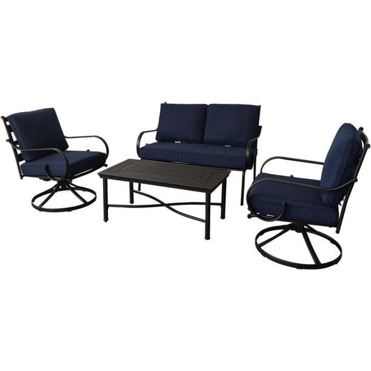 Outdoor Dining Set Hanover Montclair 4-Piece All-Weather Outdoor Patio Chat Set, 2 Swivel Rocker Side Chairs, Loveseat, and Coffee Table, Thick Cushions, Conversation Set - MCLR4PC-NVY