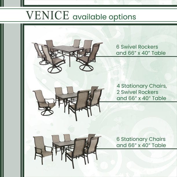 Outdoor Dining Set Hanover Venice 7-Piece Patio Dining Set with 6 Sling Stationary Chairs and 66 in. x 40 in. Slat Top Table