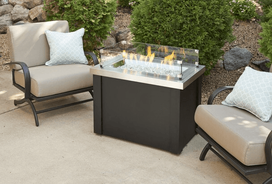 Outdoor Greatroom Fire Pits Providence Stainless Steel Crystal Fire Pit Table with Black Metal Base (PROV-1224-SS)