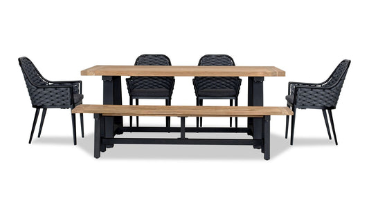 Harmonia Living - Parlor Mill 6 to 7 Seat Reclaimed Teak Outdoor Dining Set w/ Bench | PAR-BK-SET551