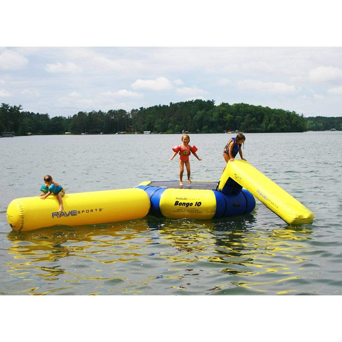 RAVE Water Bouncers - Reinforced Water Trampoline Bongo 10 w/ small Slide and Log