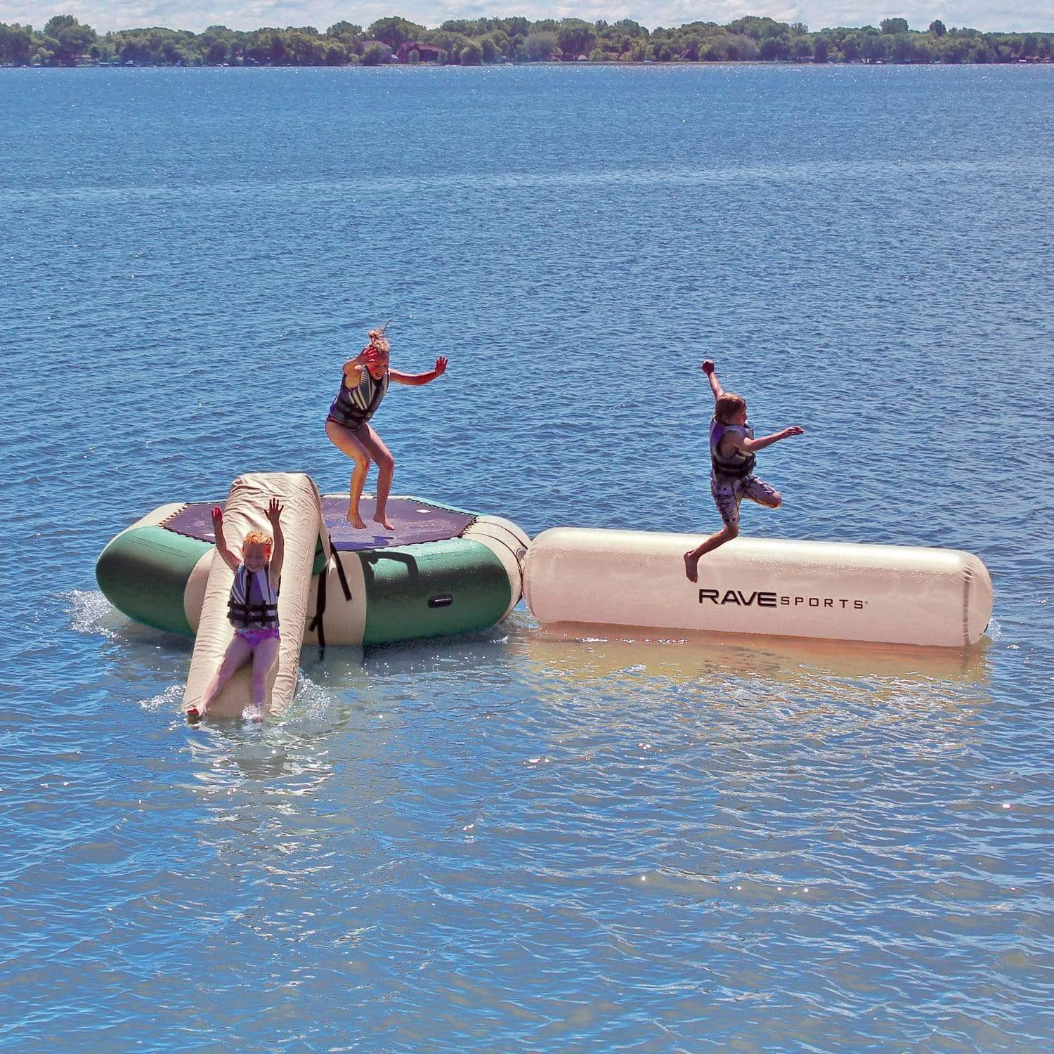 RAVE Water Bouncers - Reinforced Water Trampoline Bongo 10 w/ small Slide and Log Northwoods
