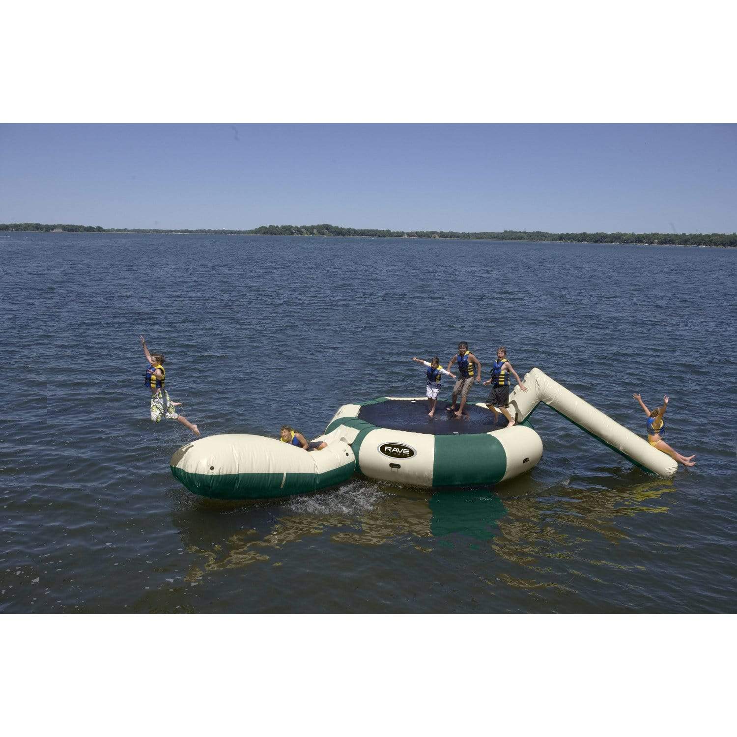 RAVE Water Bouncers - Reinforced Water Trampoline Bongo 15 w/Slide and Launch Northwoods