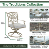Recreation Outfitters Hanover - Traditions 9 Piece Set: 2 Swivel Rockers, 6 Dining Chairs, 38"x72" Table with Umbrella and Base (Sand/Beige)