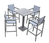 Recreation Outfitters Outdoor Pub Set | Marina Outdoor Patio Set Grey Finish and Grey Wood Top (Table with 4 barstools) | SETODMABTGR
