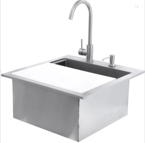 RO BBQ Sink and Beverage Center 260 Series 21-Inch Outdoor Rated Drop-In Bar Sink With Hot/Cold Faucet  - RO BBQ | BBQ-260-SINK-21