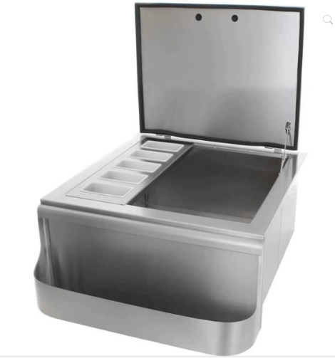 RO BBQ Sink and Beverage Center 260 Series 25-Inch Slide-In Ice Bin Cooler With Speed Rail & Condiment Holder - RO BBQ | BBQ-260-SI