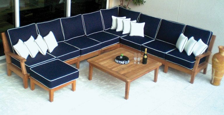 Royal Teak Collection MIAMI SECTIONAL / Standard colored cushions included in price (All in Sunbrella Fabric) Royal Teak Collection | Base Module,corner and 2 sides w/arms. | MIABASE