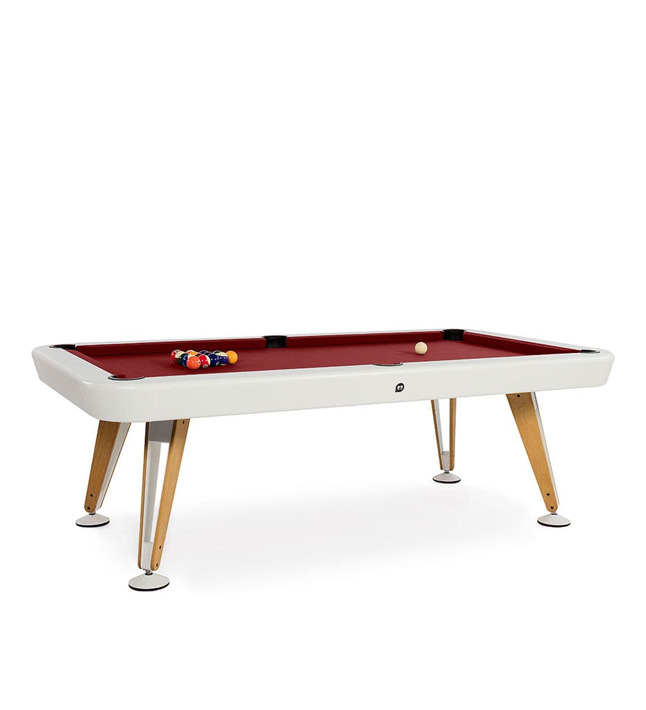 RS Barcelona DIAGONAL POOL TABLE Iroko RSB / Burgundy Simonis Diagonal American 8 Feet Pool Table with White Frame | Commercial Delivery Only | DIPTA8-1N