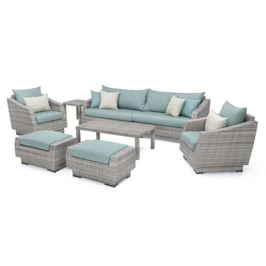 RST Brands Outdoor Furniture Bliss Blue Cannes™ 8 Piece Sofa & Club Chair Set