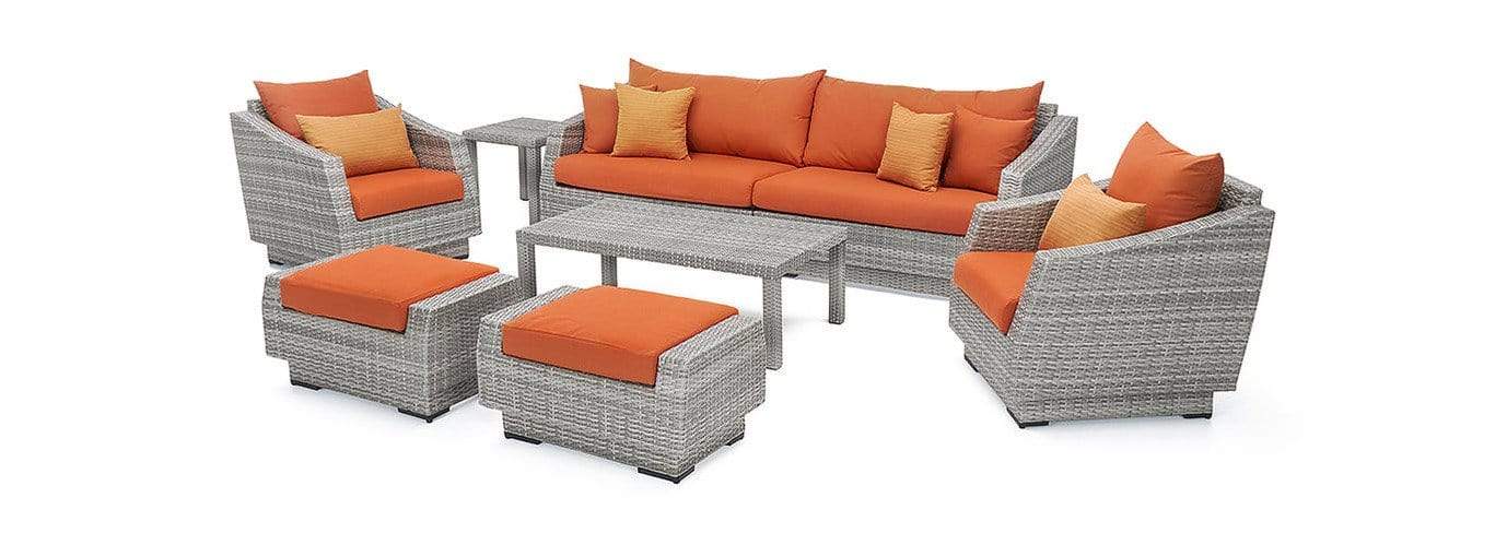 RST Brands Outdoor Furniture Tikka Orange Cannes™ 8 Piece Sofa & Club Chair Set